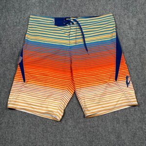 Salt Life Men's Board Shorts Size 34 Orange Blue Striped Swim Trunks Vapor
